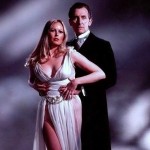 Veronica Carlson and Peter Cushing in a promotional photo for "Frankenstein Must Be Destroyed" (1969)