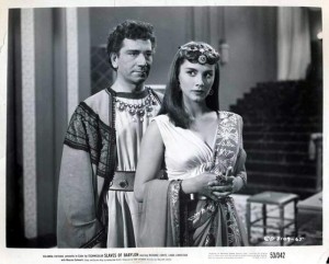 Richard Conte and Linda Christian in a promotional photo for "Slaves of Babylon" (1953)